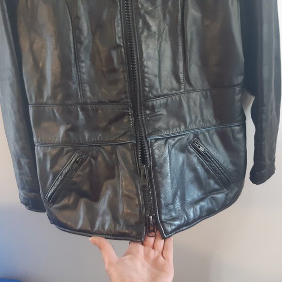 Men's Black Leather Coat - Valois Acton Vale QC - Rare Vintage - Picture 3 of 12